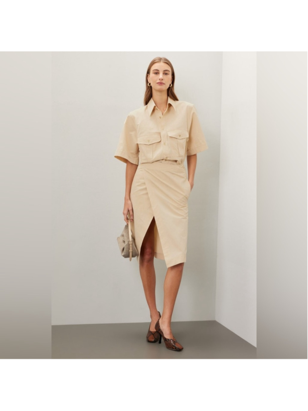 Petar Petrov Revenge Dress Resort 2024 Cotton Linen Tan Midi Sz 8 - Picture 15 of 16